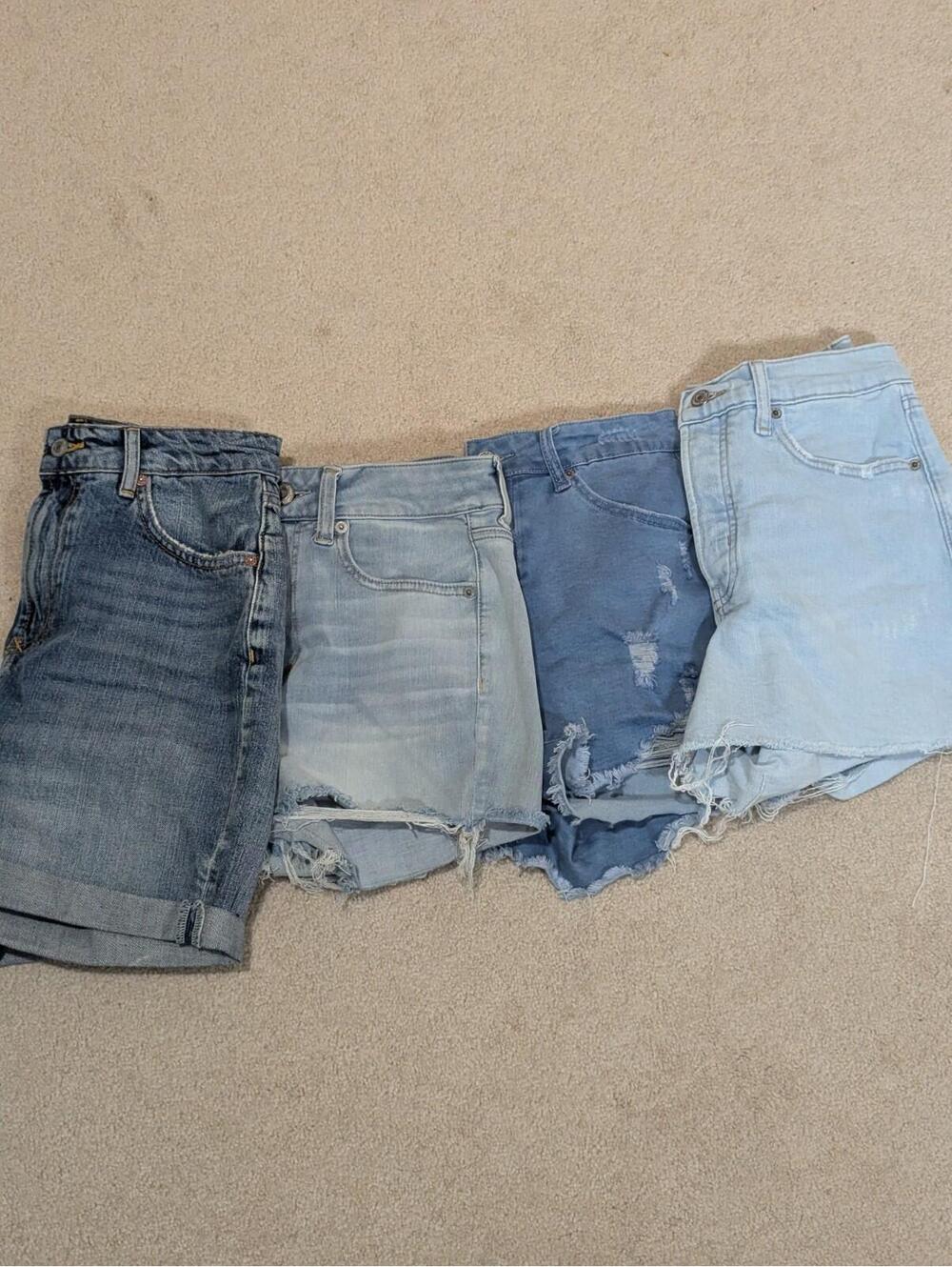 Lot of 4 Women's Denim Shorts 29x4 Distressed High Rise Raw Hem Medium Wash